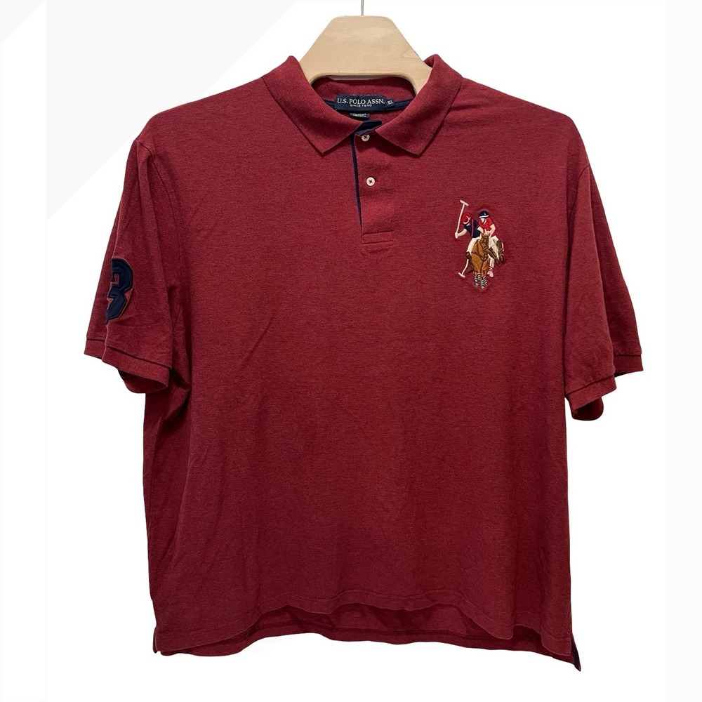 US Polo Assn Mens 3XL Burgundy Red Short Sleeve Double Horseman Logo Polo Shirt